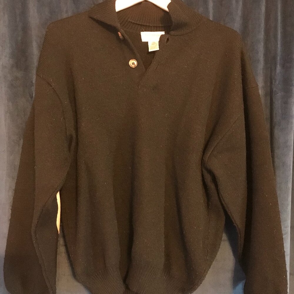 Mens Tricots St Raphael Vintage Wool and Suede Pullover Black Sweater